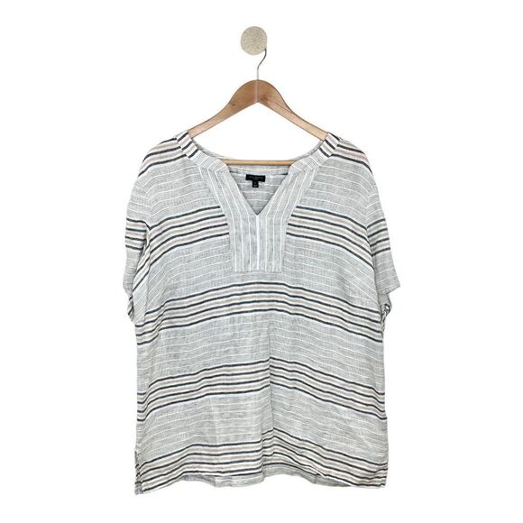 Talbots Women’s Gray Stripe Linen Short Tie-Sleeve Blouse Shirt Size X - Picture 3 of 11